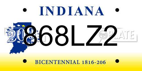 868LZ2 Indiana License Plate