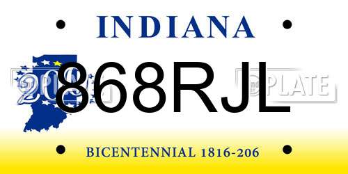 868RJL Indiana License Plate