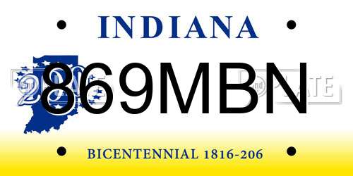 869MBN Indiana License Plate