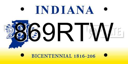 869RTW Indiana License Plate