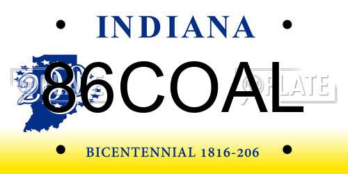 86COAL Indiana License Plate