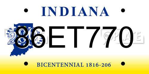 86ET770 Indiana License Plate