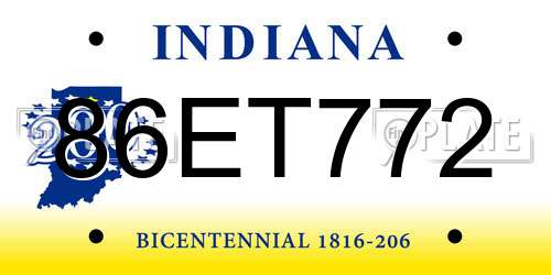 86ET772 Indiana License Plate