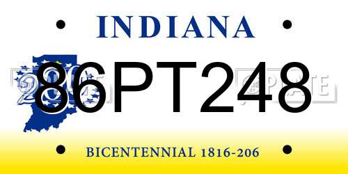 86PT248 Indiana License Plate