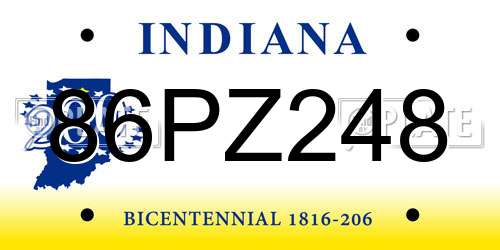 86PZ248 Indiana License Plate