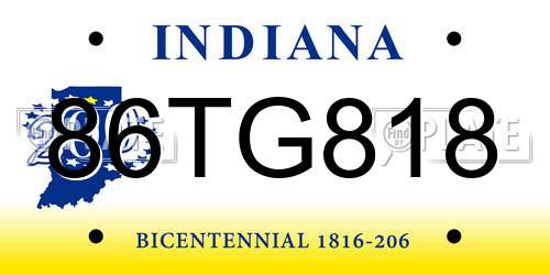 86TG818 Indiana License Plate