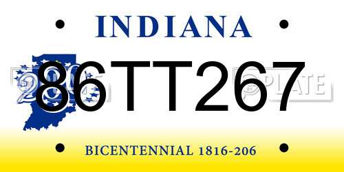 86TT267 Indiana License Plate