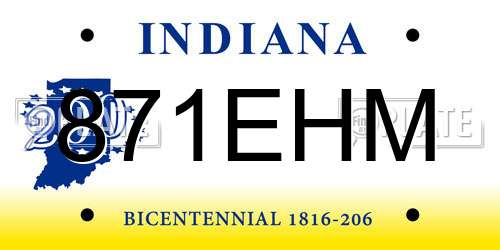 871EHM Indiana License Plate