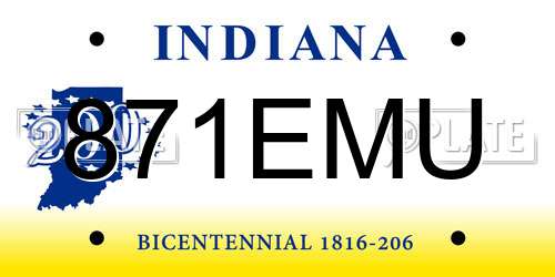 871EMU Indiana License Plate