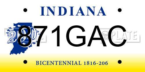 871GAC Indiana License Plate