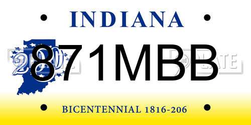 871MBB Indiana License Plate