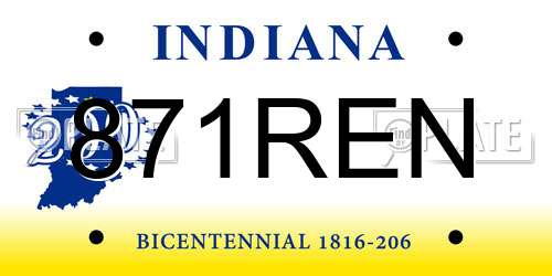 871REN Indiana License Plate