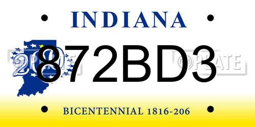 872BD3 Indiana License Plate