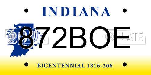 872BOE Indiana License Plate