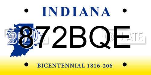 872BQE Indiana License Plate