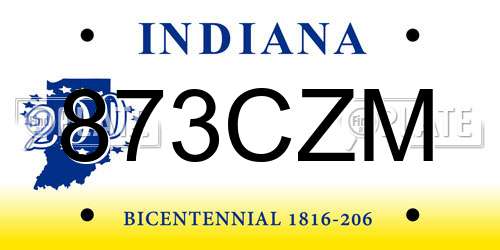 873CZM Indiana License Plate