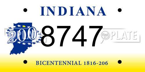 8747 Indiana License Plate