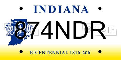 874NDR Indiana License Plate