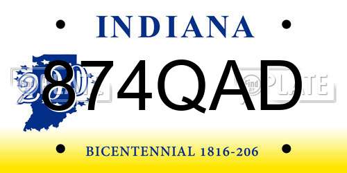 874QAD Indiana License Plate