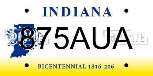 875AUA Indiana License Plate