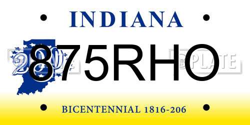 875RHO Indiana License Plate