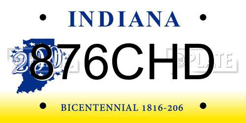 876CHD Indiana License Plate