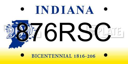 876RSC Indiana License Plate