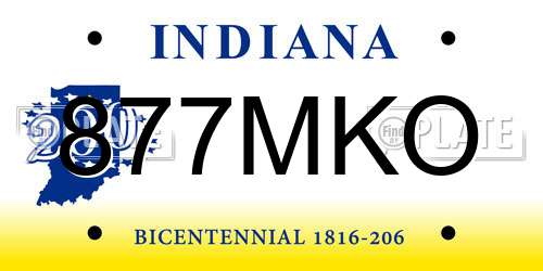 877MKO Indiana License Plate