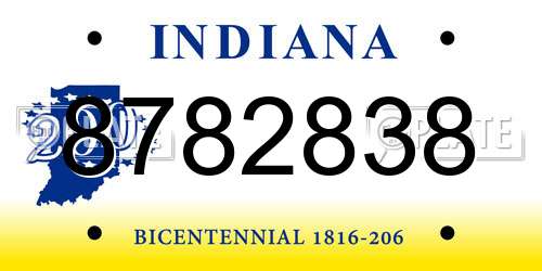 8782838 Indiana License Plate