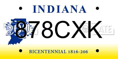 878CXK Indiana License Plate
