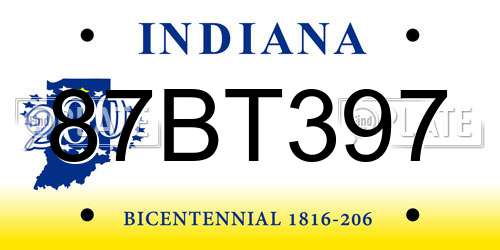 87BT397 Indiana License Plate