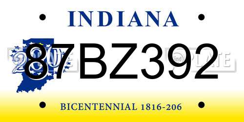 87BZ392 Indiana License Plate