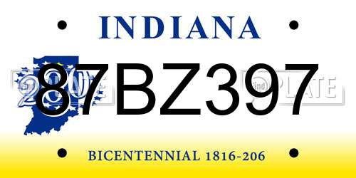 87BZ397 Indiana License Plate