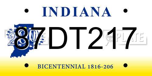 87DT217 Indiana License Plate