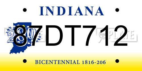 87DT712 Indiana License Plate