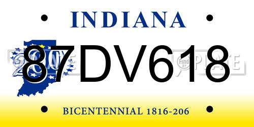 87DV618 Indiana License Plate