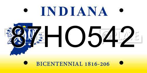 87HO542 Indiana License Plate