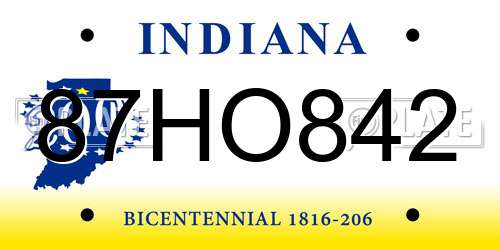 87HO842 Indiana License Plate