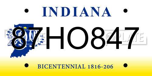 87HO847 Indiana License Plate