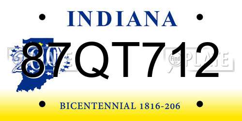 87QT712 Indiana License Plate