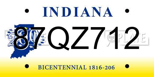 87QZ712 Indiana License Plate