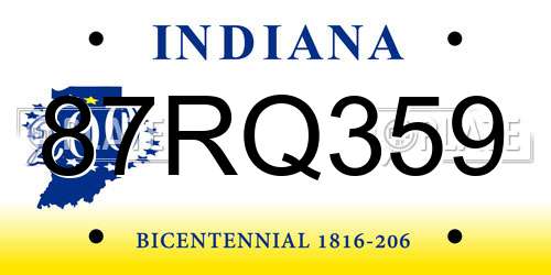 87RQ359 Indiana License Plate