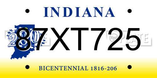 87XT725 Indiana License Plate