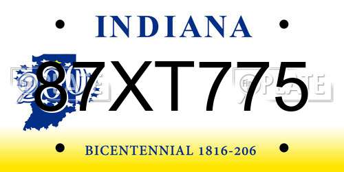 87XT775 Indiana License Plate