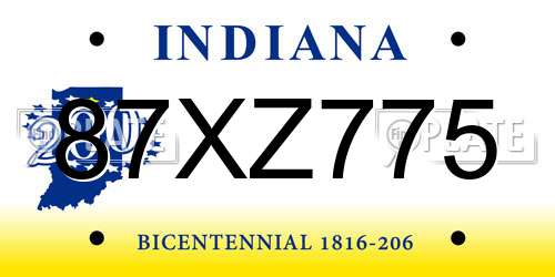 87XZ775 Indiana License Plate
