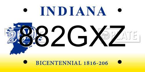 882GXZ Indiana License Plate