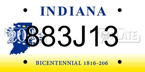 883J13 Indiana License Plate