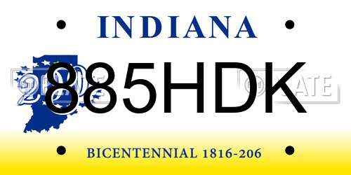 885HDK Indiana License Plate