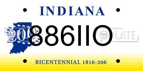 886IIO Indiana License Plate