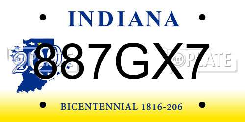 887GX7 Indiana License Plate